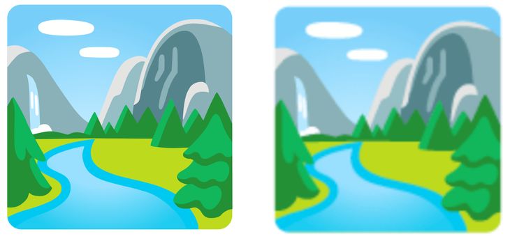 Po lewej emoji wektorowe, ein po prawej bitmapowe