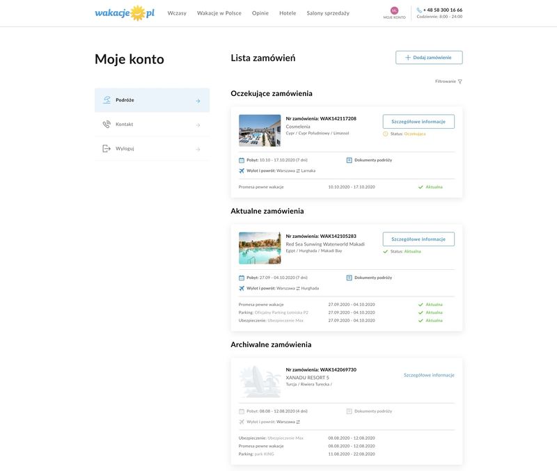 Panel Klienta widok zamówień