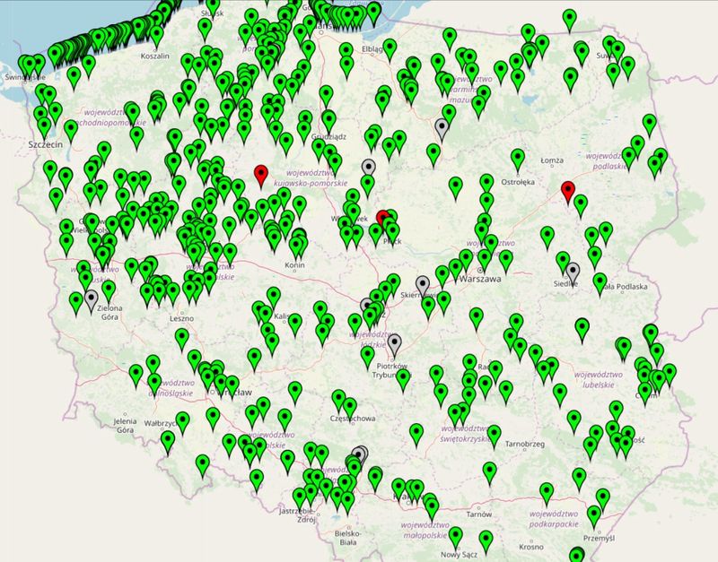 Mapa kąpielisk w Polsce