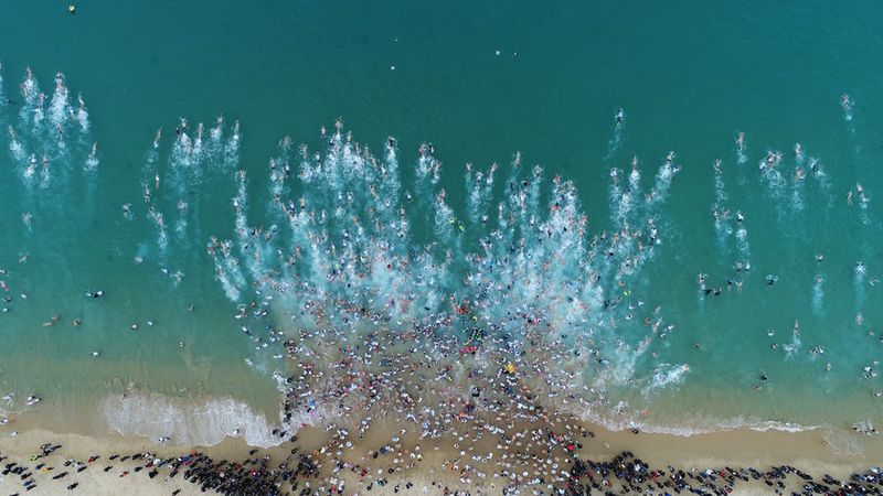 Morsowanie w grupie nad morzem