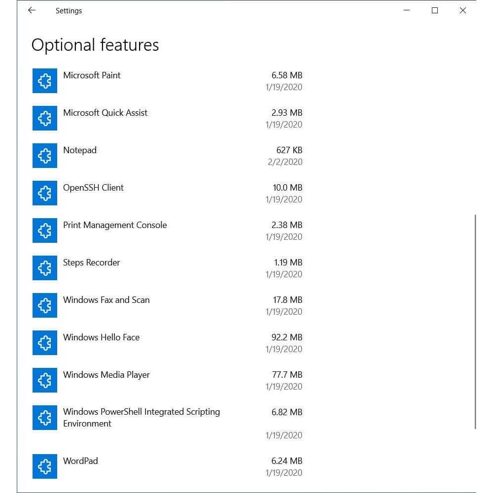 Windows 10 aplikacje opcjonalne