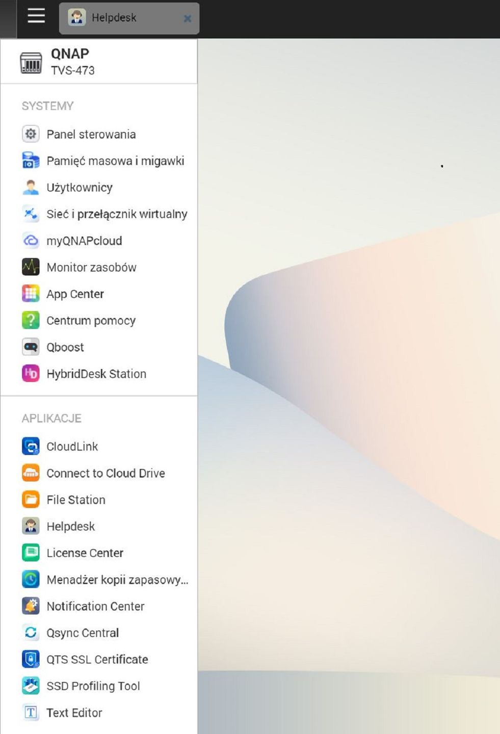 QNAP QTS - Menu Główne