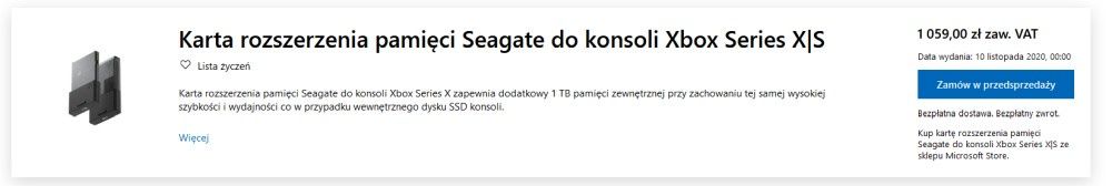 Cena karty rozszerzenia pamięci do konsol Xbox Series