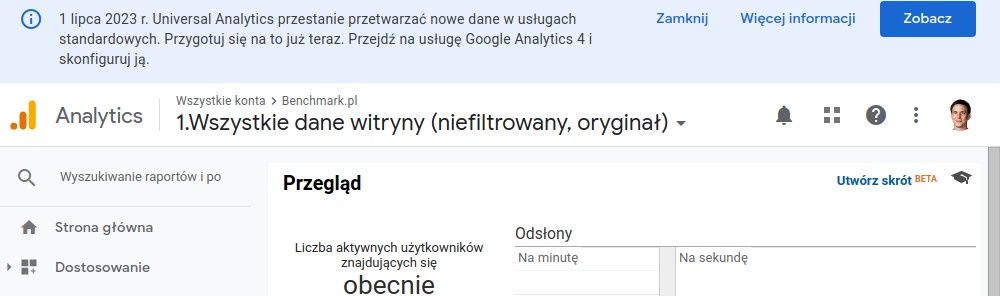 Google Analytics 4 komunikat