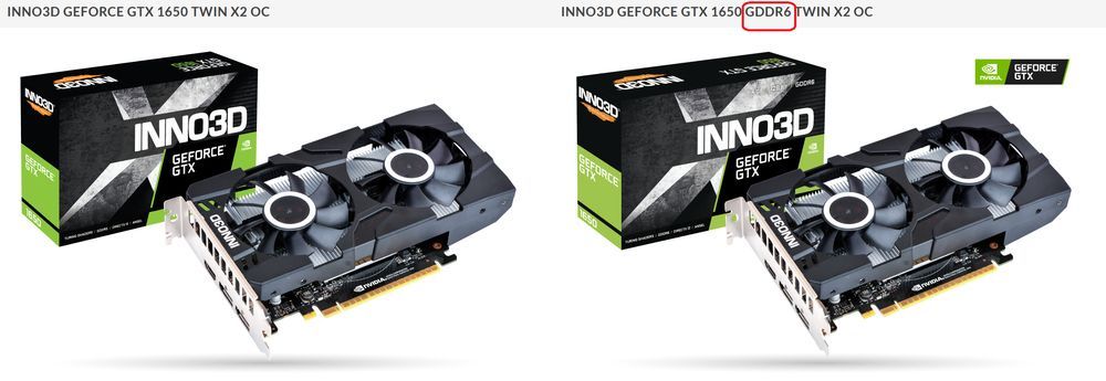 Inno3D GeForce GTX 1650 Twin X2 OC vs GeForce GTX 1650 GDDR6 Twin X2 OC