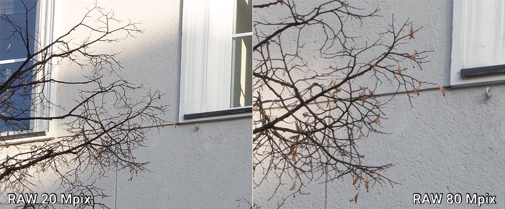 Olympus OM-D E-M5 III - porównanie wywołane RAW 20 i 80 Mpix