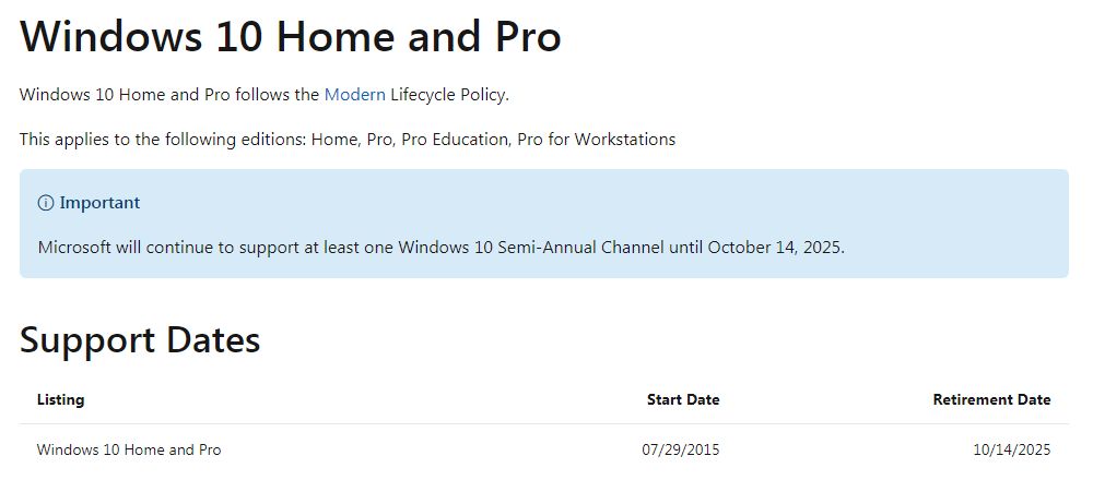 Windows 10 - data zakończenia wsparcia