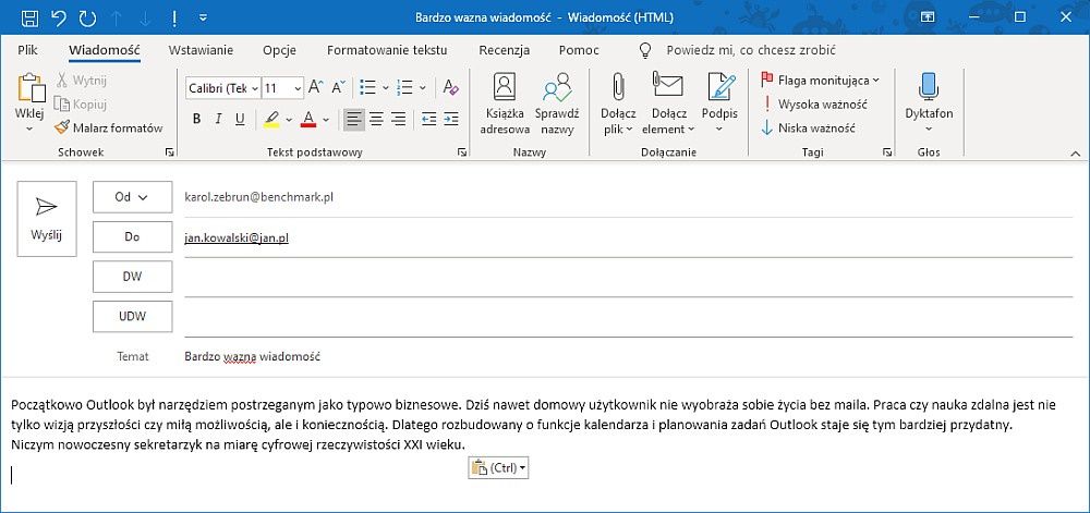 Microsoft Outlook tworzenie wiadomości