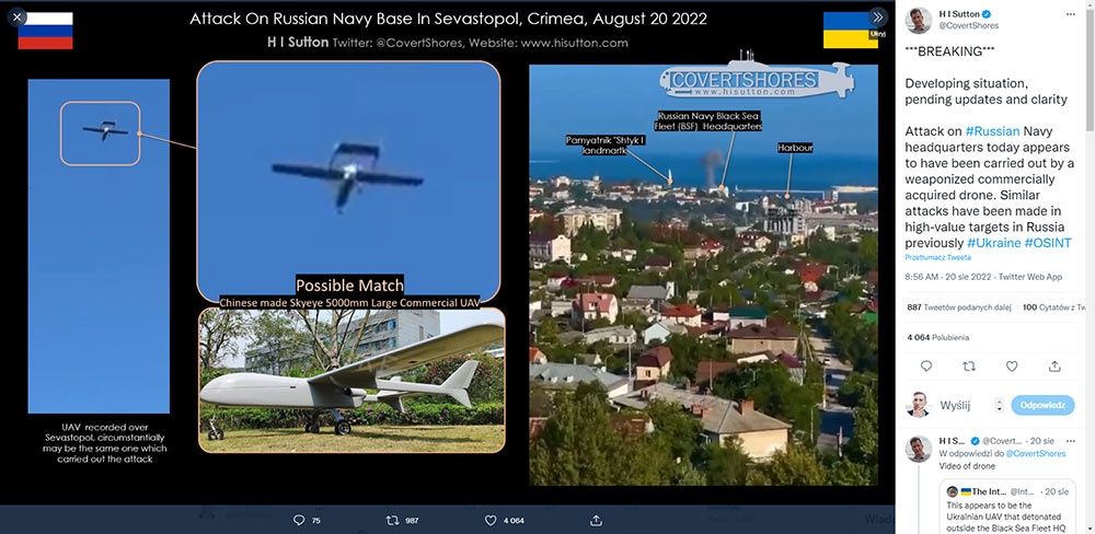 cywilny dron atakuje sztab fot. Twitter