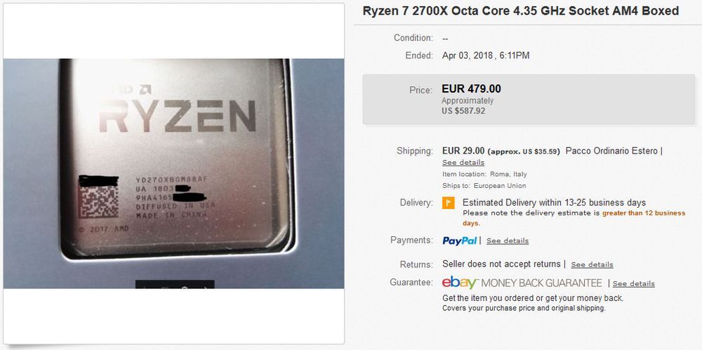 AMD Ryzen 7 2700X - aukcja eBay