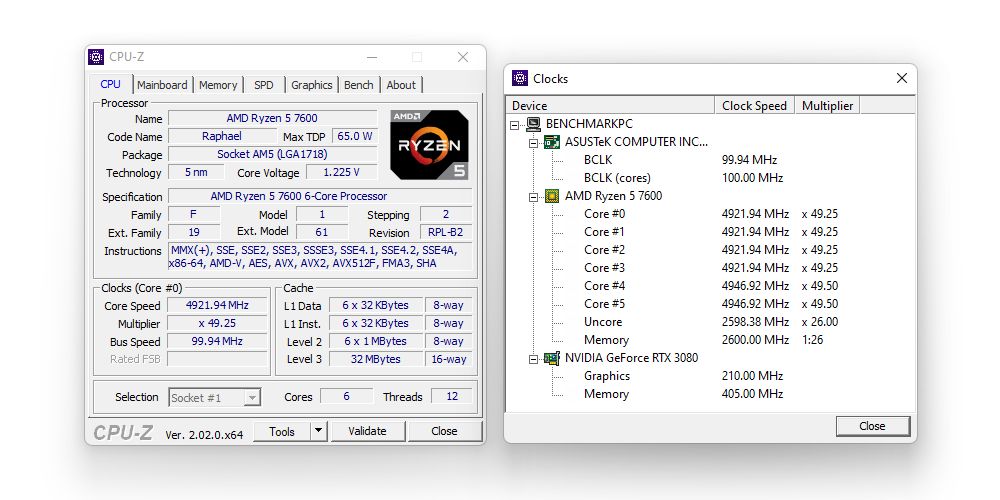 AMD Ryzen 5 7600 - taktowanie wielowątkowe