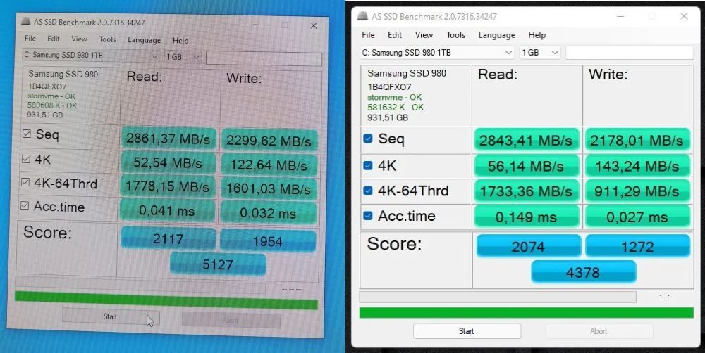 Samsung 980 PRO - wydajność Windows 10 vs Windows 11