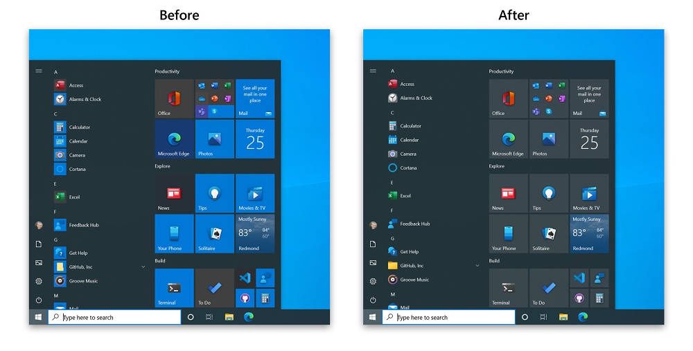 Windows 10 20H2 menu Start