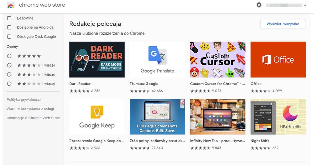 Chrome Web Store screen