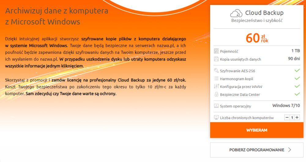 Cloud Backup pobieranie oprogramowania