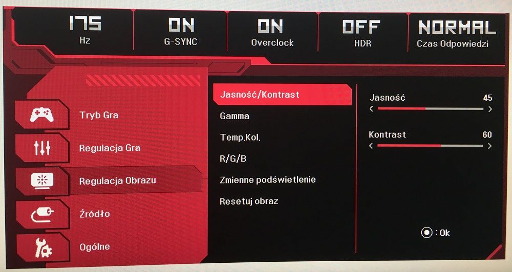 LG 38GL950G - Ustawienia OSD