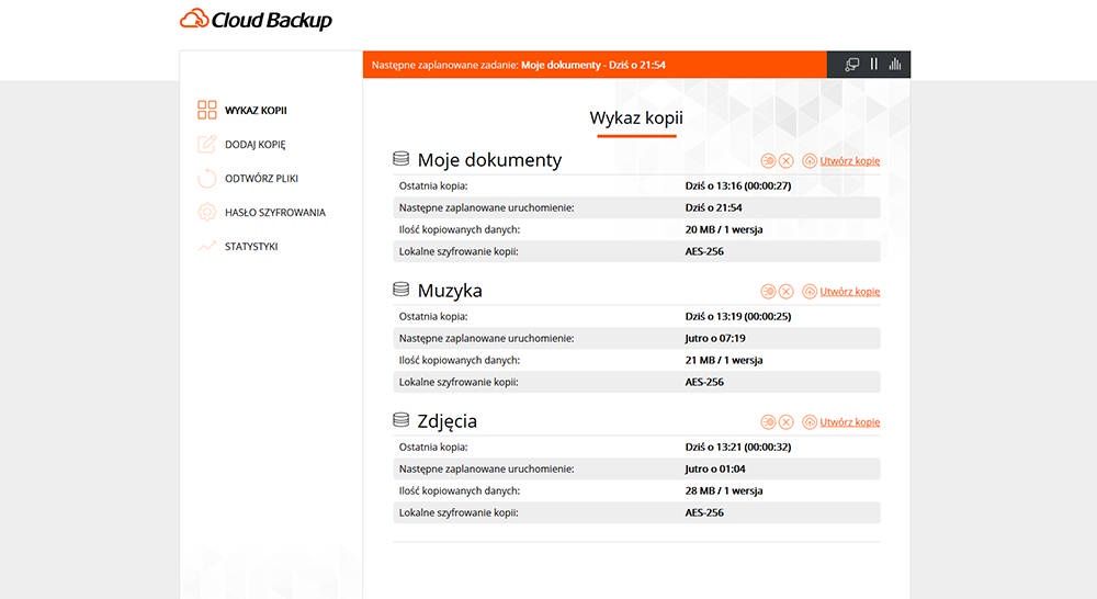 Cloud Backup screen