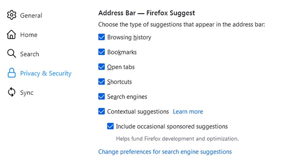Firefox ustawienia