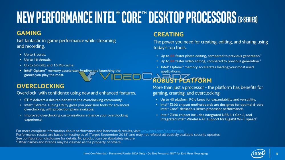 Intel Core i5-9600K, Core i7-9700K i Core i9-9900K - specyfikacja