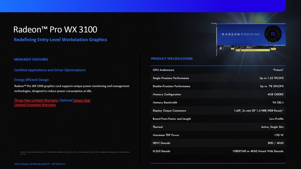AMD Radeon Pro WX 3100 specyfikacja