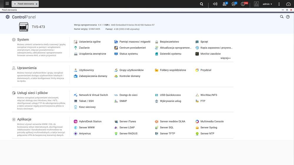 QNAP QTS - Panel Sterowania