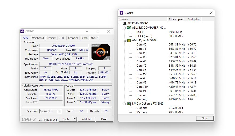 AMD Ryzen 9 7900X - taktowanie pojedynczego rdzenia