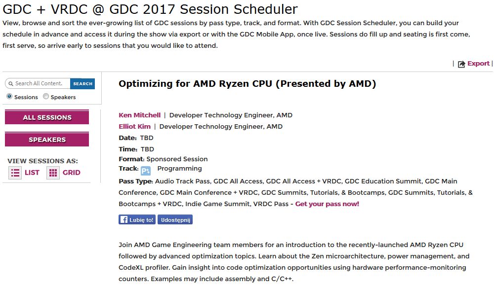 GDC 2017 - konferencja o procesorach AMD Ryzen