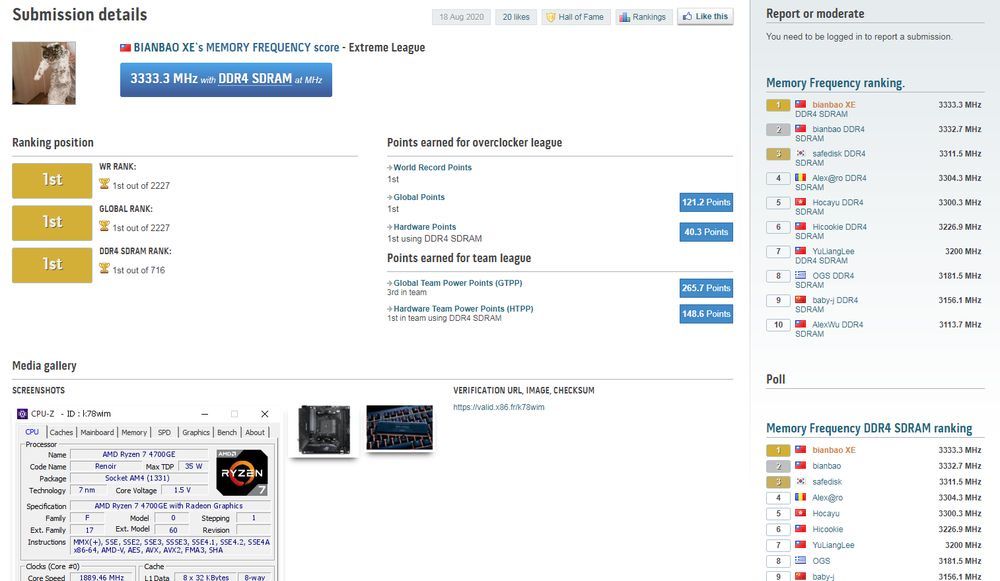 Rekord podkręcania pamięci DDR4 RAM