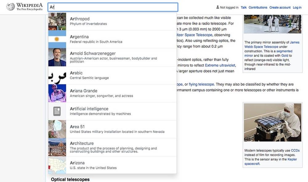 Wikipedia UI wyszukiwarka