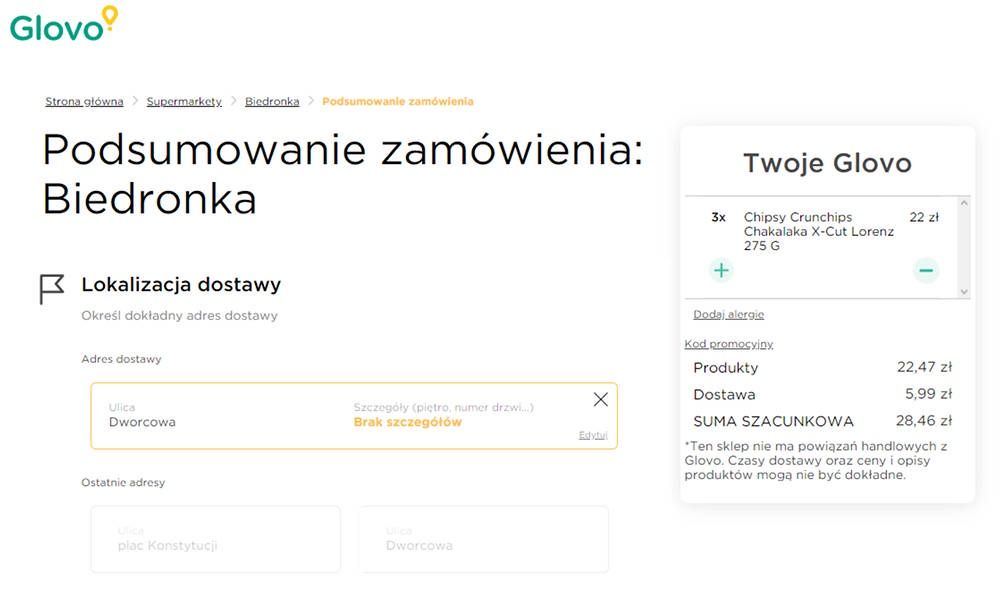 Glovo zamówienie