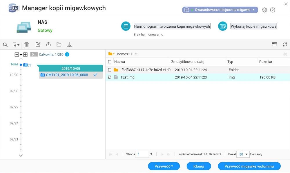 QNAP QTS - Kopie migawkowe