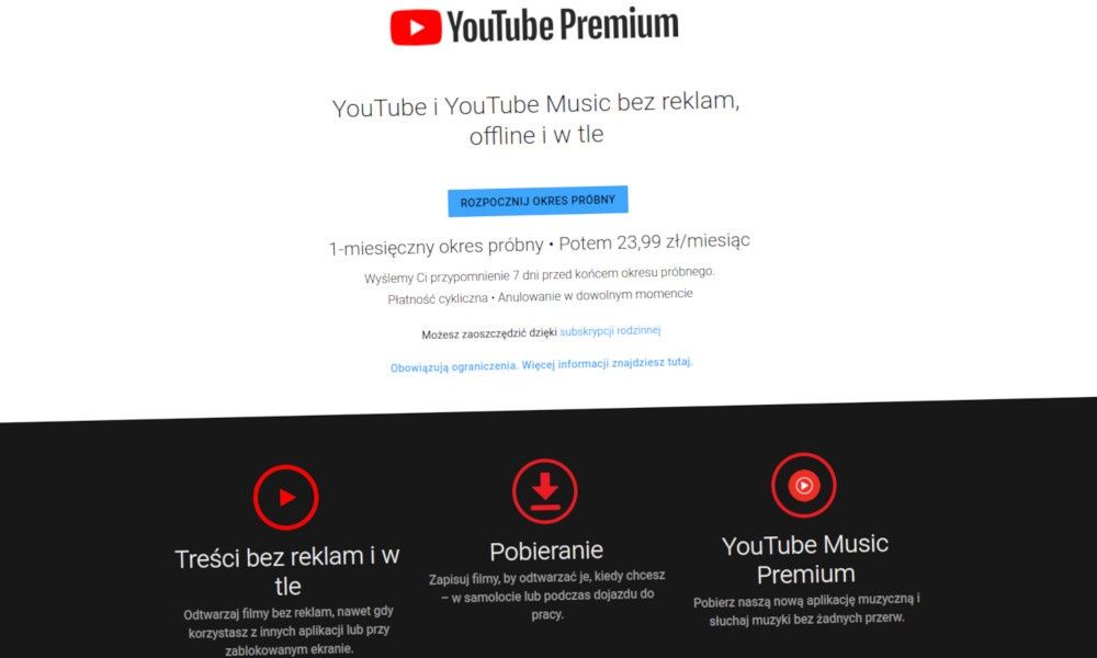 YouTube Premium info