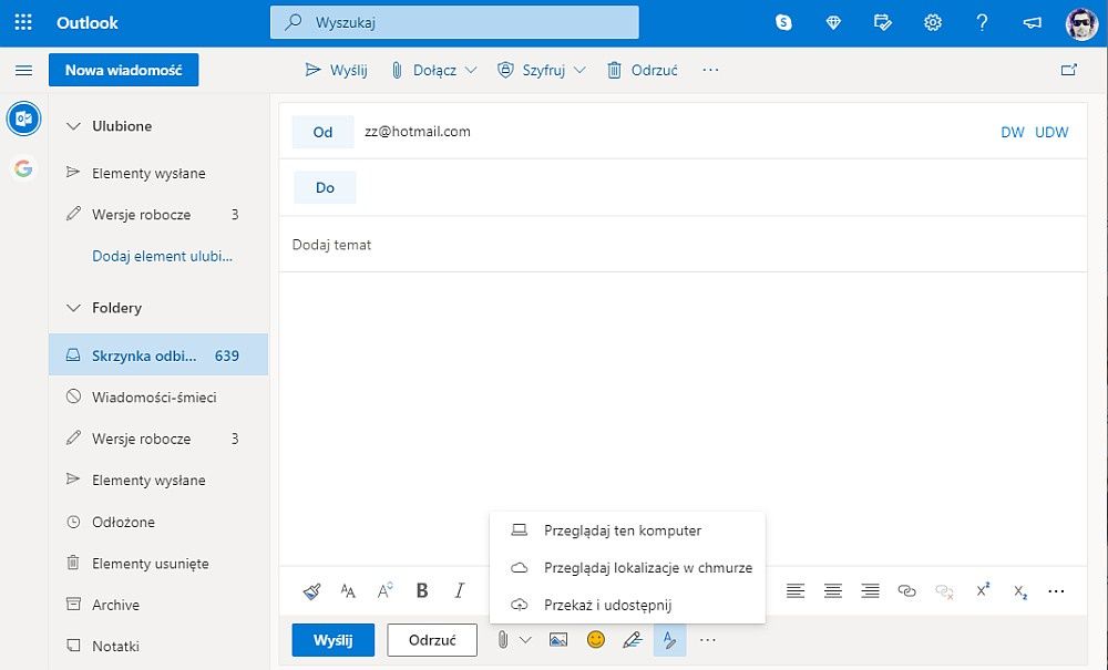 Outlook.com interfejs