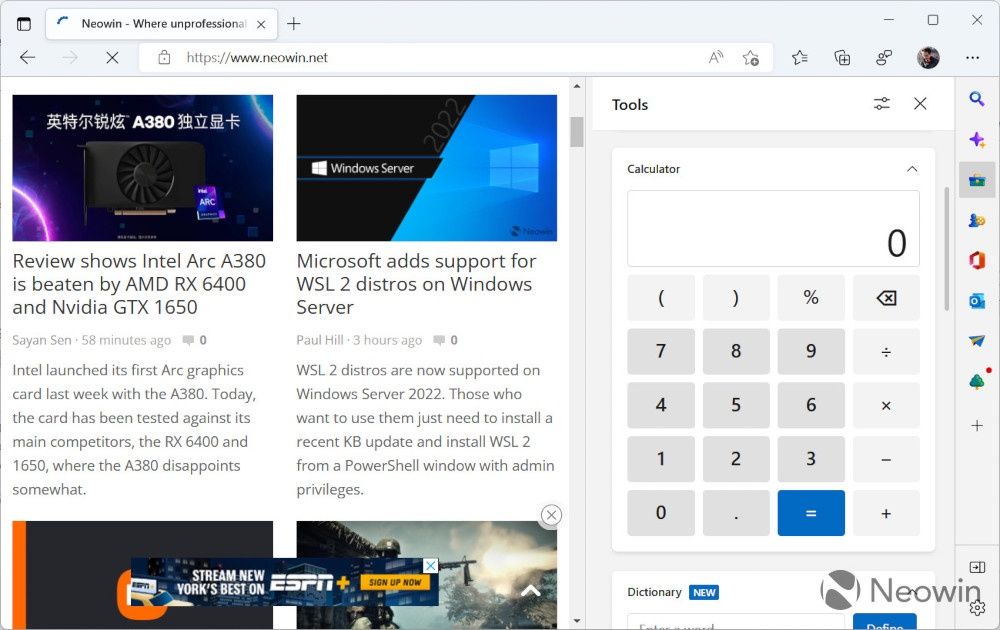 Microsoft Edge kalkulator