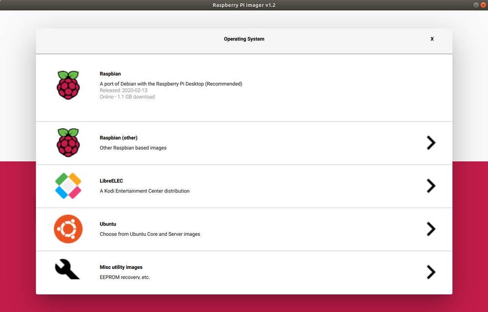 Raspberry Pi Imager screen