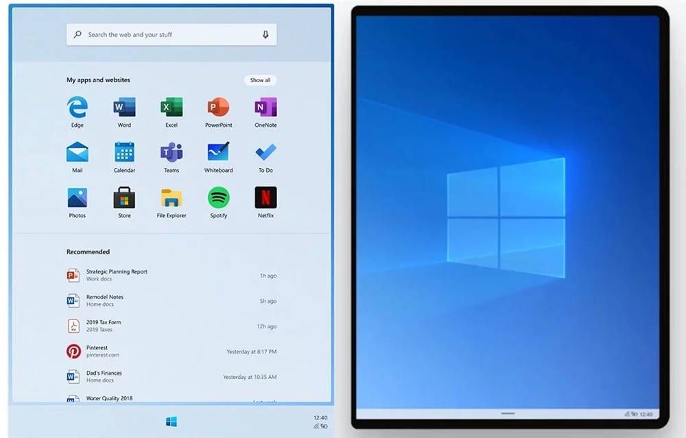 Windows 10X menu Start