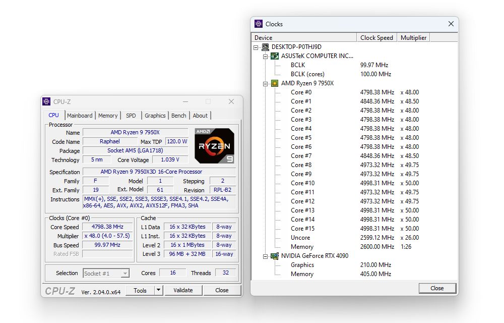 AMD Ryzen 9 7950X3D - taktowanie wielu rdzeni