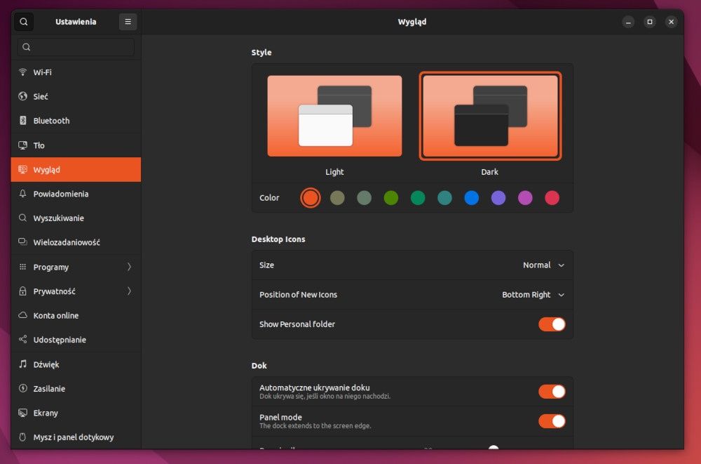 Ubuntu 22.04 ustawienia