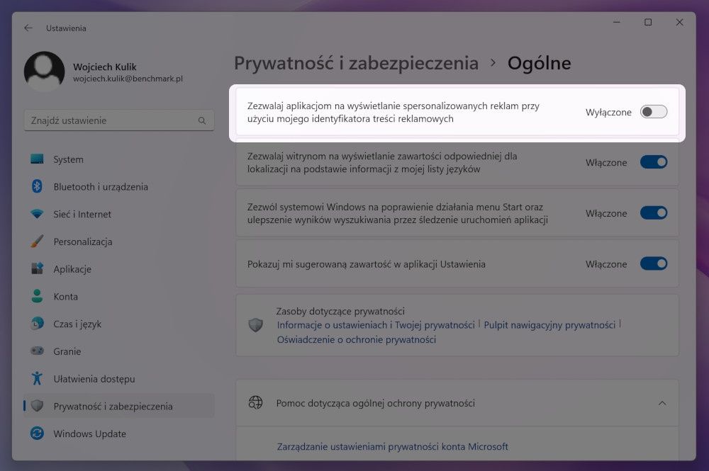 Windows 11 reklamy spersonalizowane
