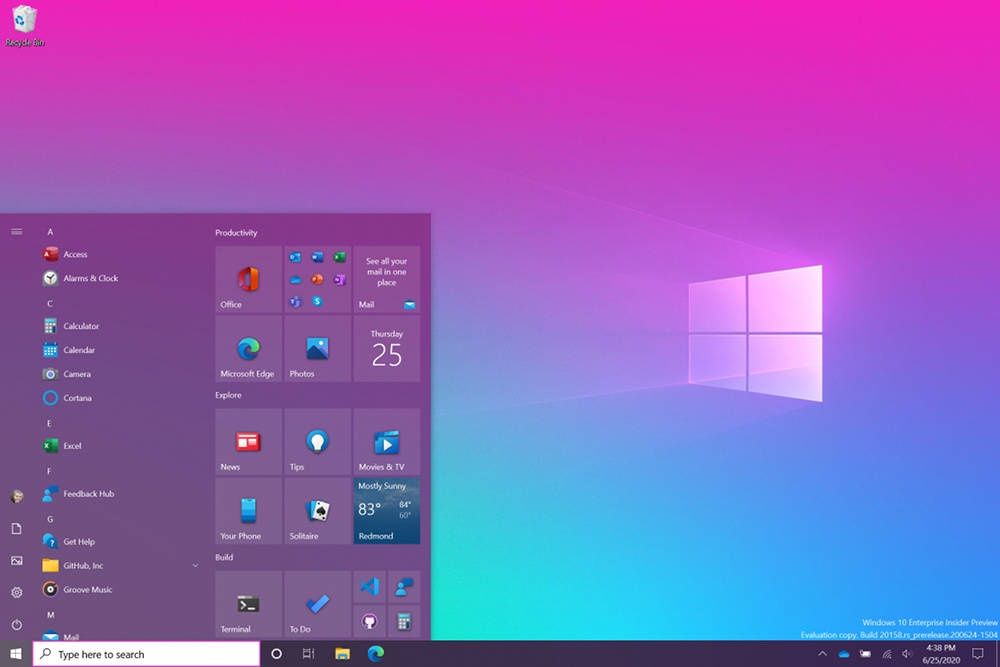 Windows 10 menu nowe