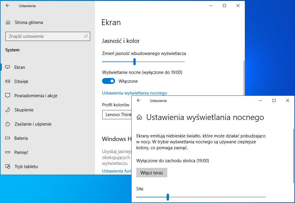 Windows 10 tryb nocny