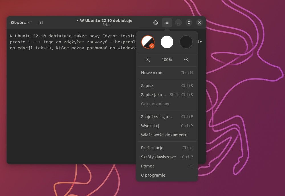 Ubuntu 22.10 Edytor tekstu