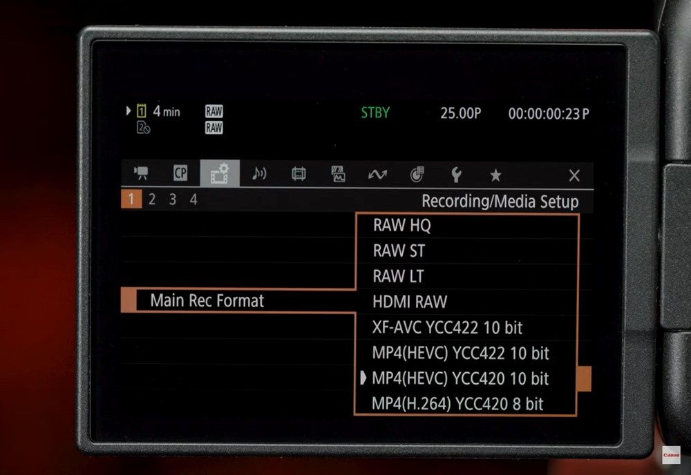 Canon EOS R5 C menu filmowe