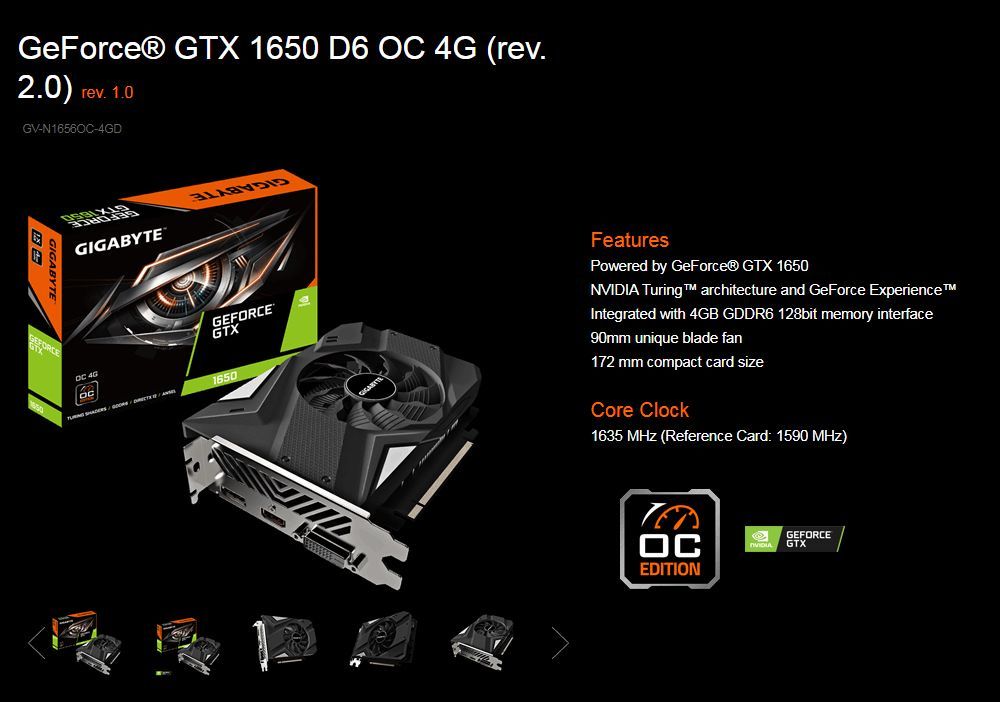 Gigabyte GeForce GTX 1650 Rev 2.0