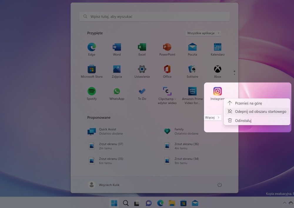 Windows 11 reklamy Start