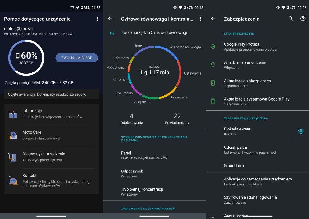 Motorola Moto G8 Power ustawienia