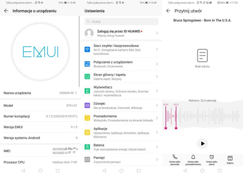 Honor 9X emui menu aplikacja muzyka