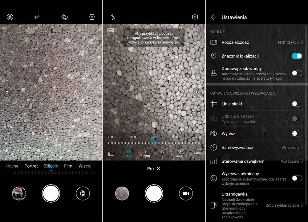 Honor 20 interfejs aparaty