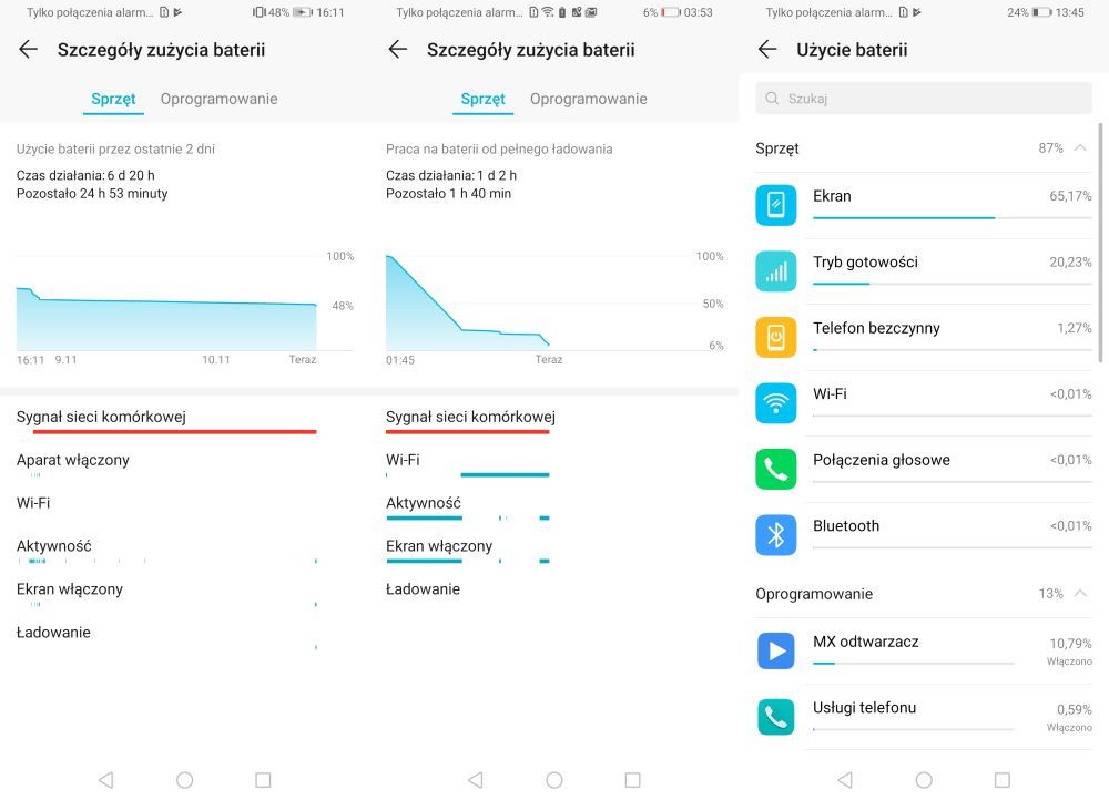 Honor 9X menu zasilanie