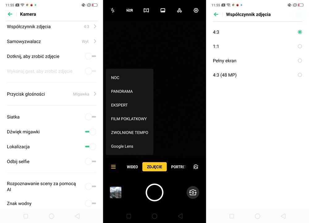 Menu aparatu Oppo Reno 10x Zoom